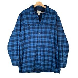 LL Bean Fleece Lined Flannel Shirt Jacket L Heavy Shacket Work Chore Cabin Camp